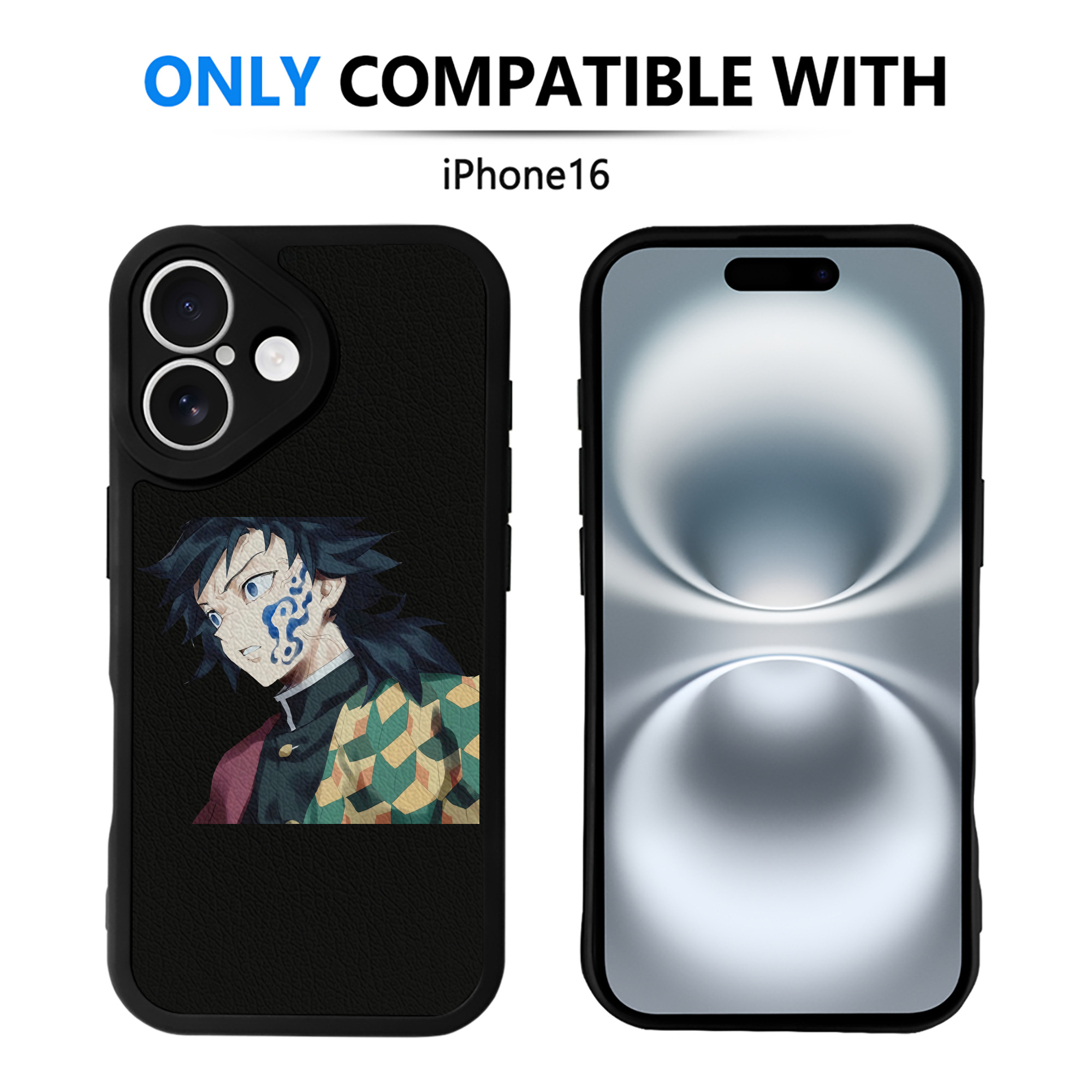 （画像用） 鬼滅の刃（きめつのやいば）水柱-冨岡 義勇／とみおか ぎゆう Tomioka Giyuu 【iPhone 16シリーズ対応】シリコンスマホケース（レザー調） 材質：シリコン